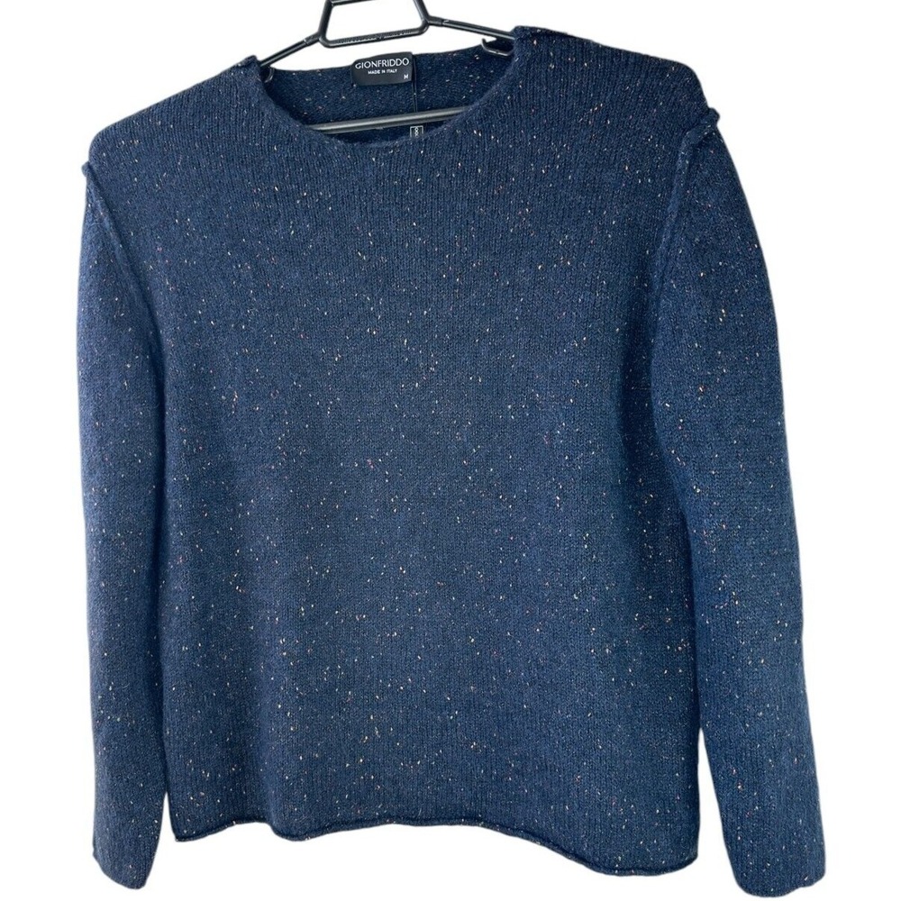 NEW Gionfriddo Alpaca Wool Blend Hand Spun Sweater Navy Blue Elbow Patch Medium - Picture 6 of 13